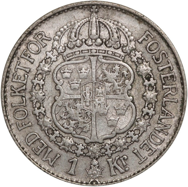 Szwecja 1 korona, srebro Ag800, 1937