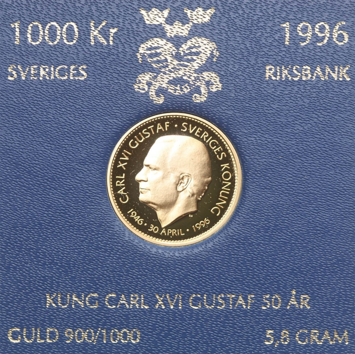 Szwecja 1000 koron, 1996, złoto Au900, 5.8g, Karol XVI Gustaw