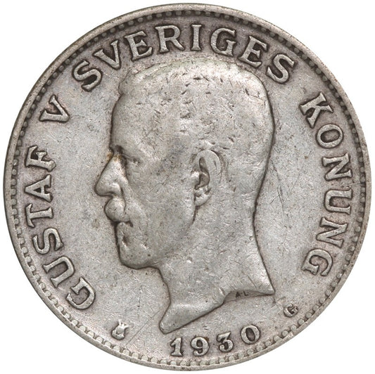 Szwecja 1 korona, srebro Ag800, 1930