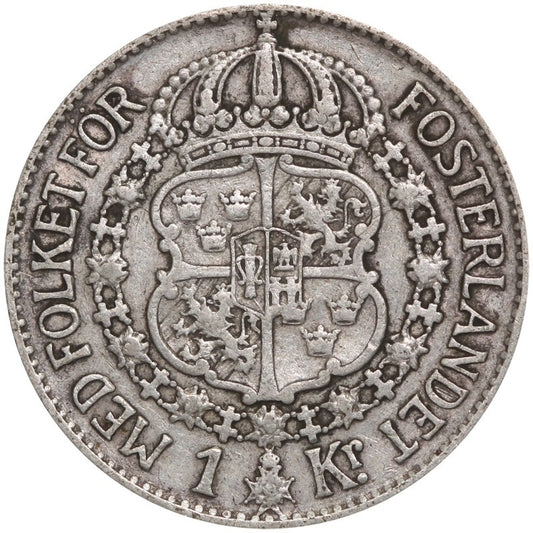 Szwecja 1 korona, srebro Ag800, 1930
