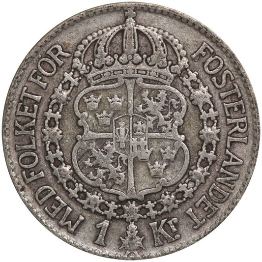 Szwecja 1 korona, srebro Ag800, 1935