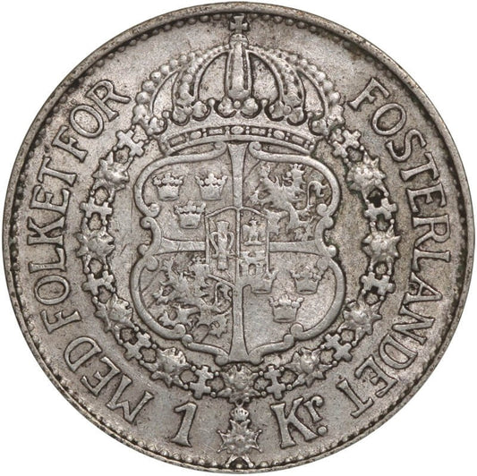Szwecja 1 korona, srebro Ag800, 1937